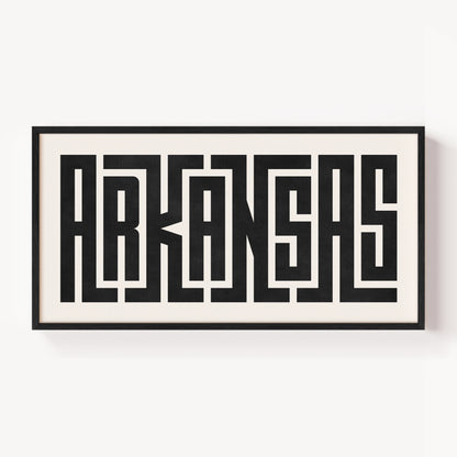 Modern Framed Arkansas Art - Black Typography Design on White Background