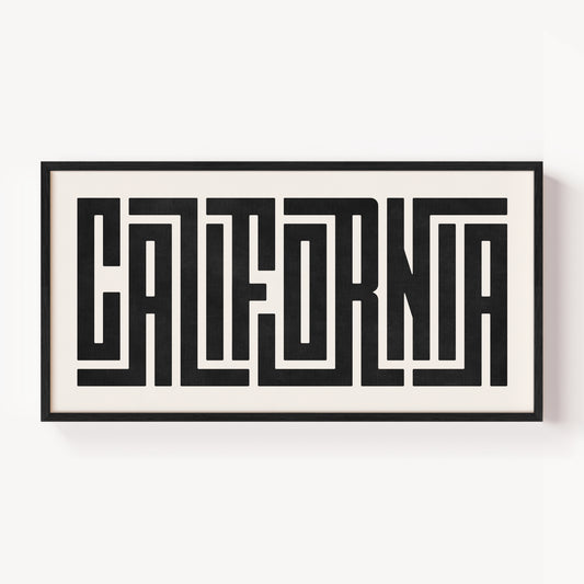 Modern Framed California Art - Black Typography Design on White Background
