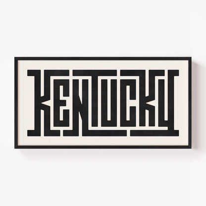 Modern Framed Kentucky Art - Black Typography Design on White Background