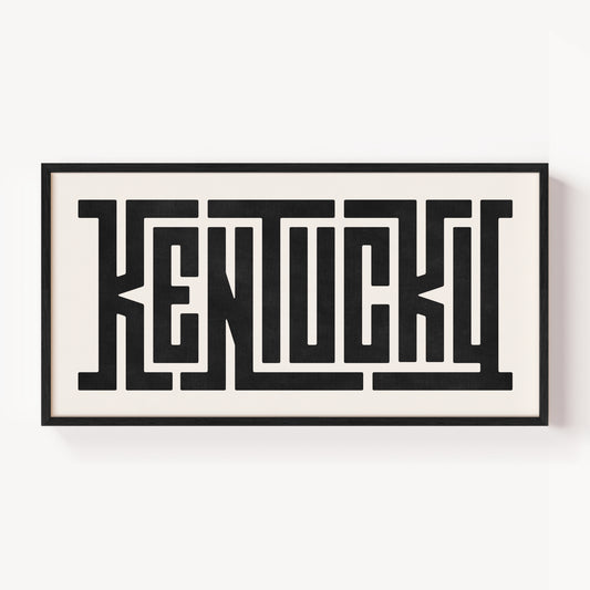 Modern Framed Kentucky Art - Black Typography Design on White Background