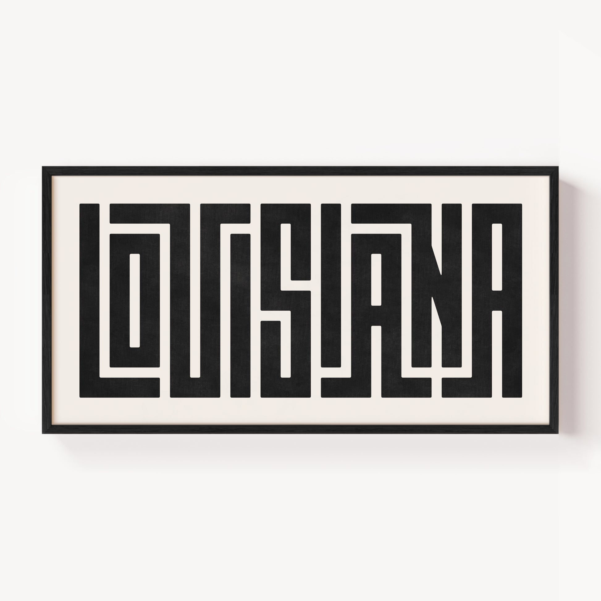 Modern Framed Louisiana Art - Black Typography Design on White Background