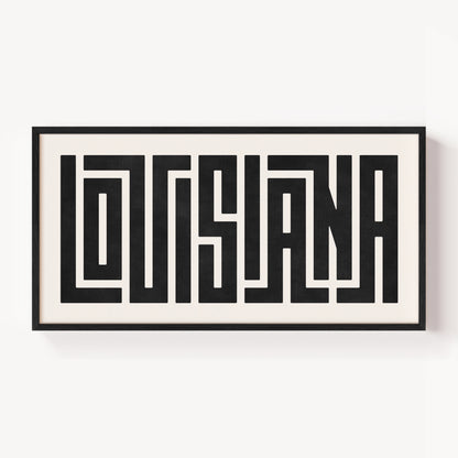 Modern Framed Louisiana Art - Black Typography Design on White Background