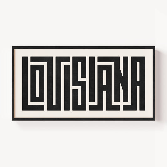 Modern Framed Louisiana Art - Black Typography Design on White Background