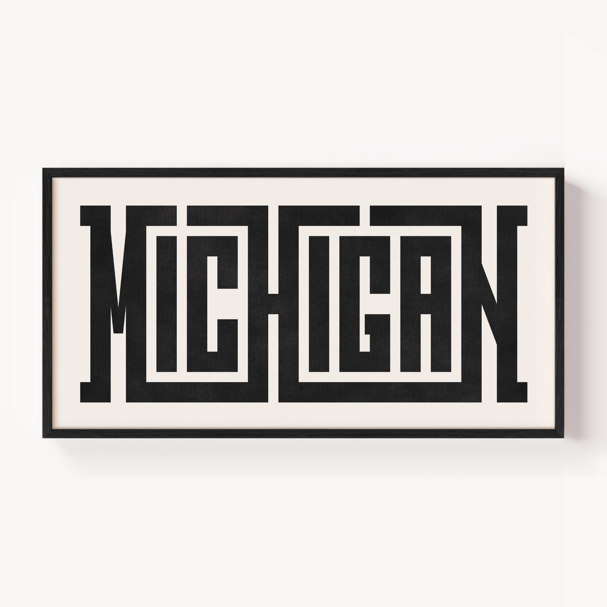 Modern Framed Michigan Art - Black Typography Design on White Background