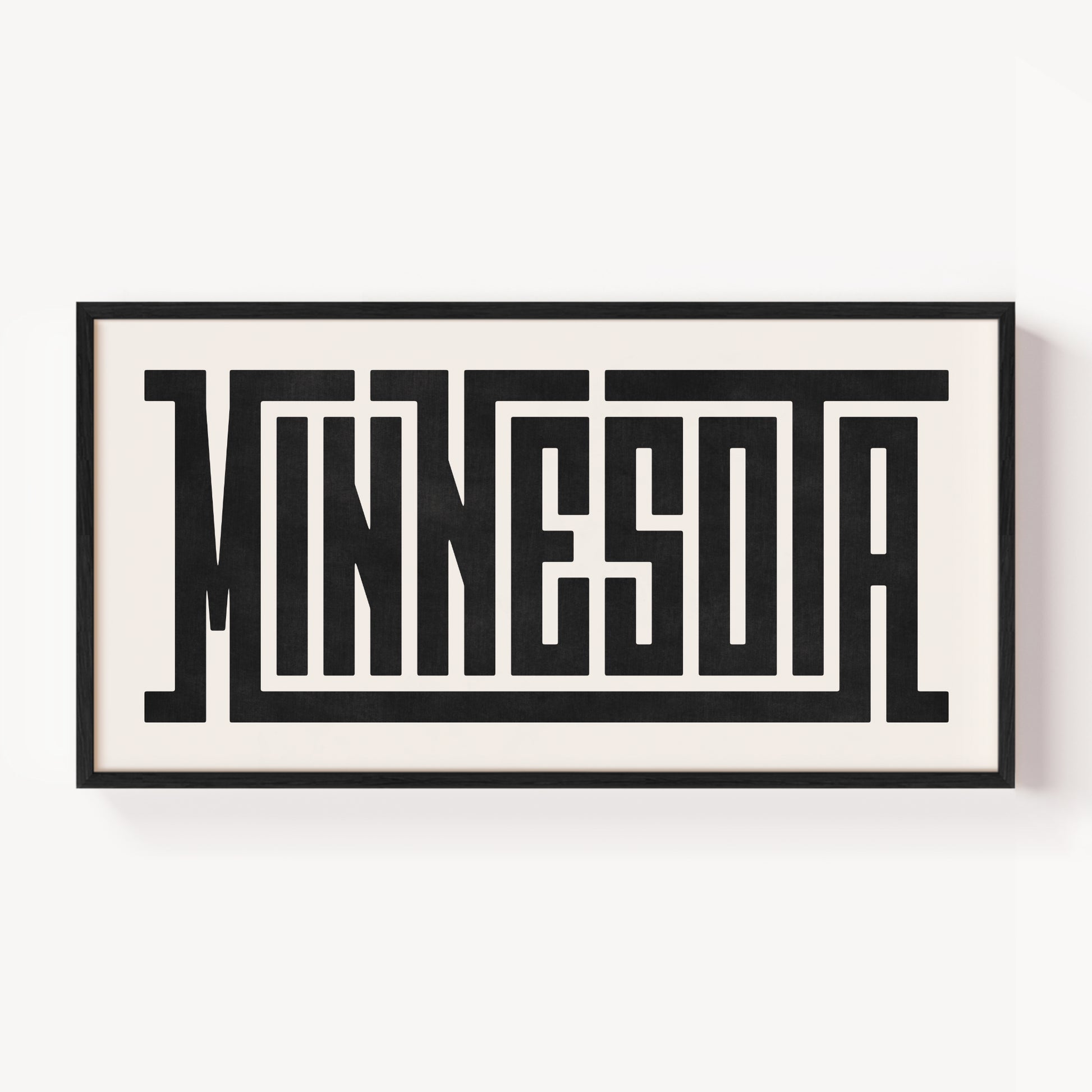 Modern Framed Minnesota Art - Black Typography Design on White Background