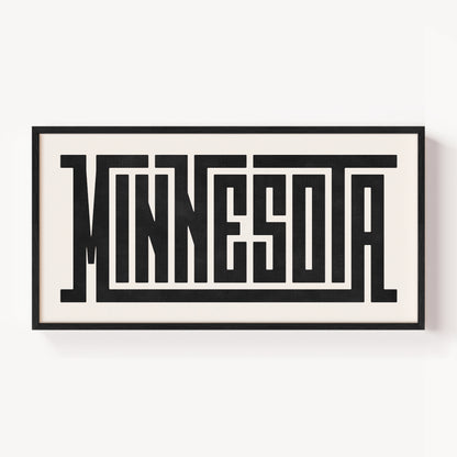 Modern Framed Minnesota Art - Black Typography Design on White Background