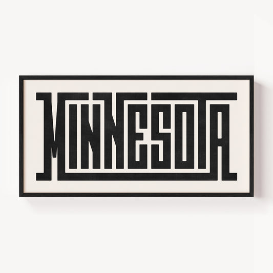 Modern Framed Minnesota Art - Black Typography Design on White Background