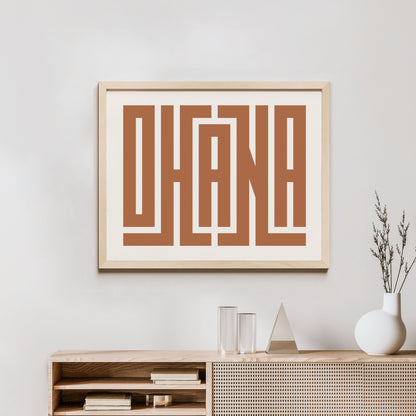 Minimalist Wood Framed Ohana Wall Decor in Modern Styled Room
