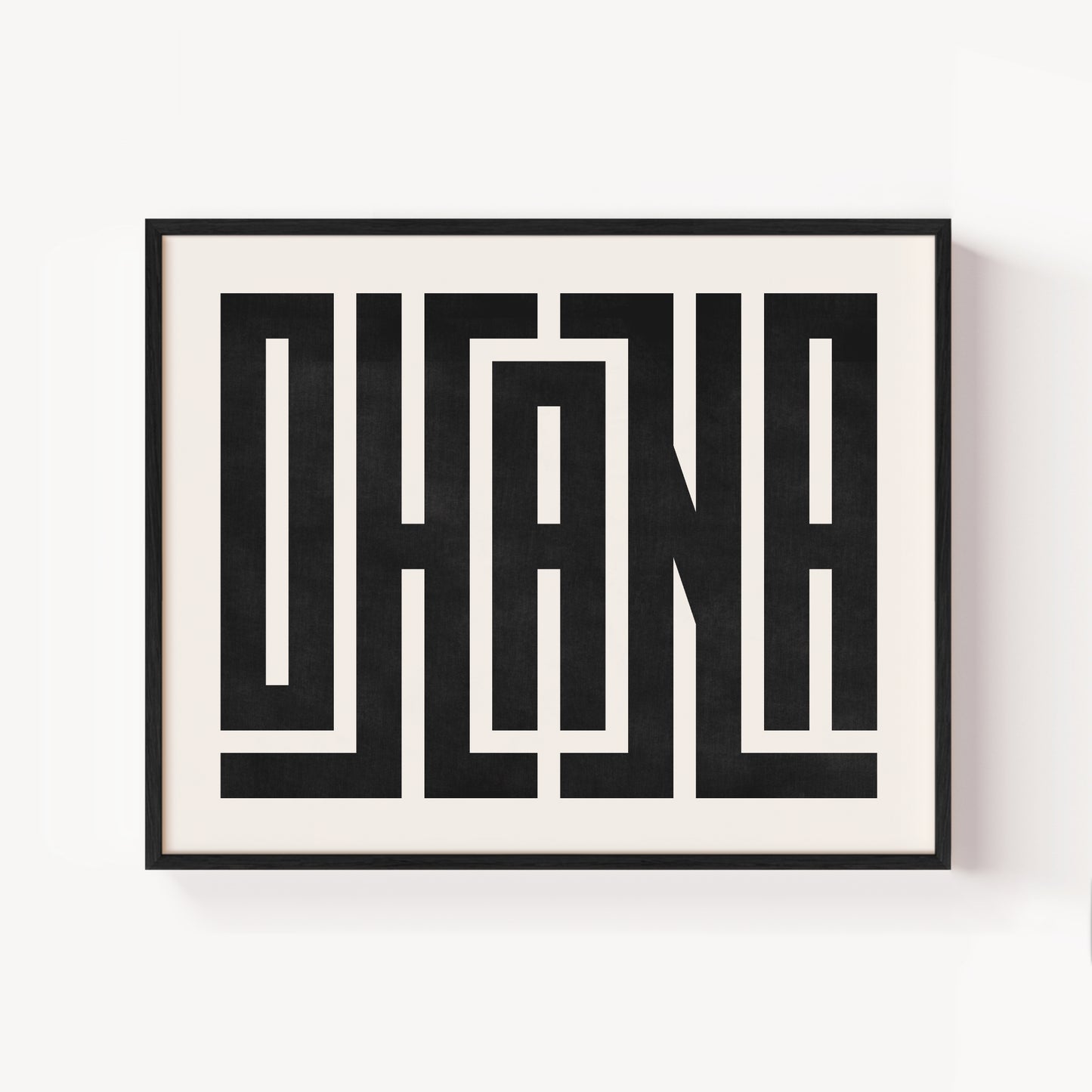 Modern Framed Ohana Art - Black Typography Design on White Background