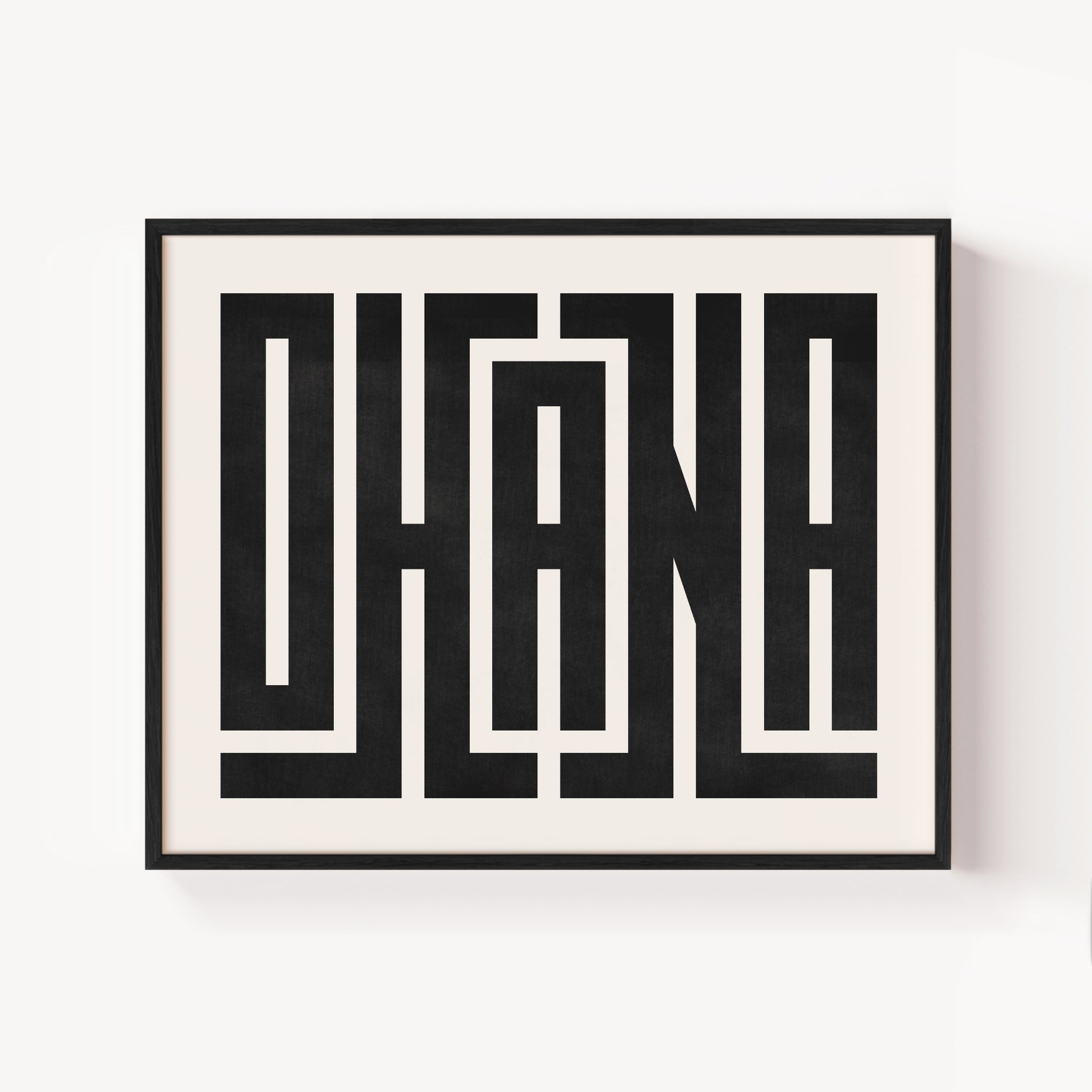 Modern Framed Ohana Art - Black Typography Design on White Background