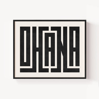 Modern Framed Ohana Art - Black Typography Design on White Background
