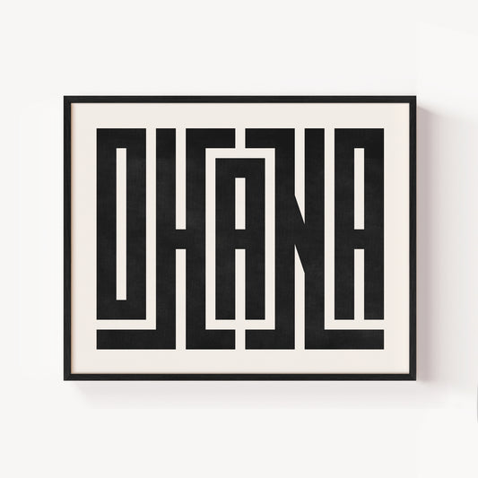 Modern Framed Ohana Art - Black Typography Design on White Background