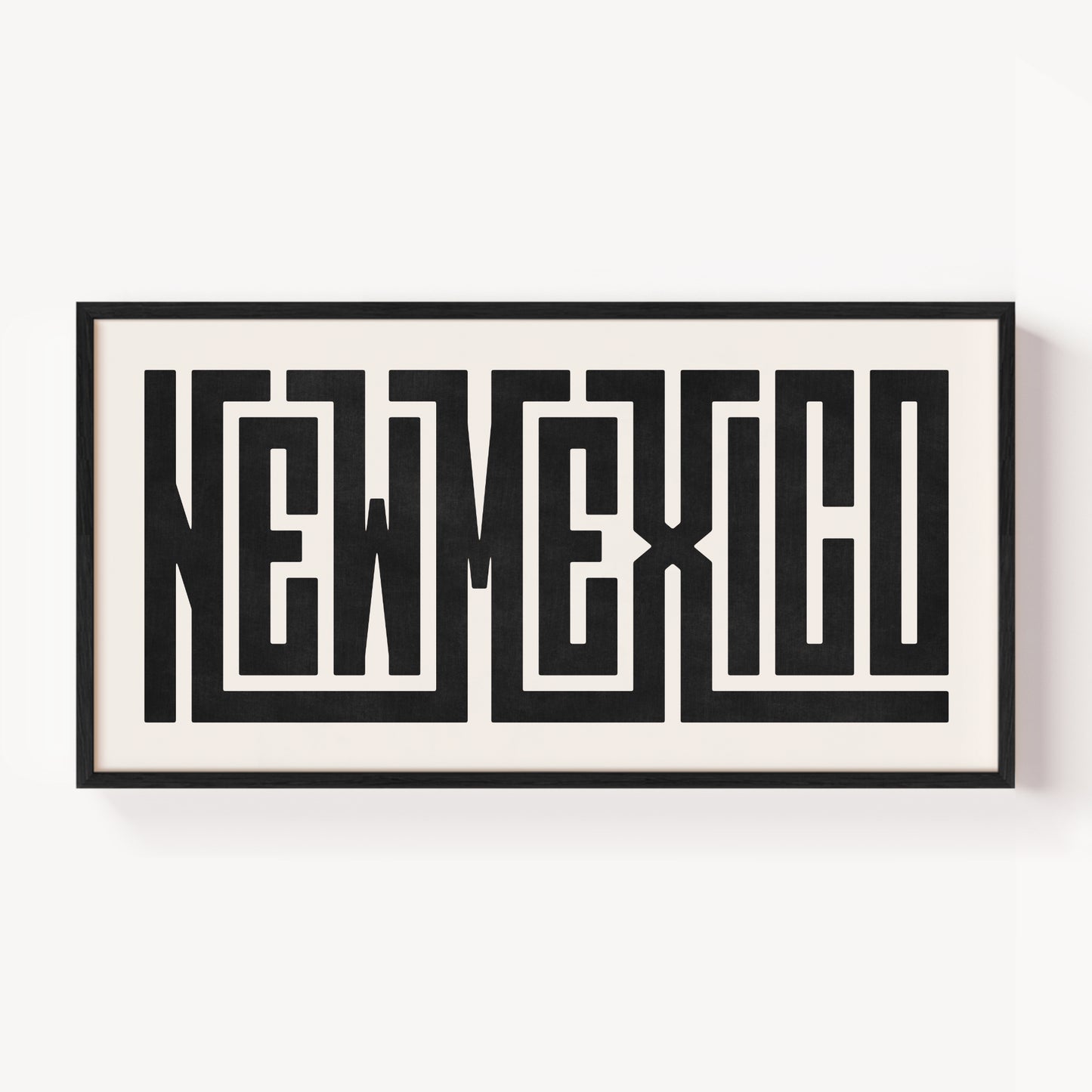 Modern Framed New Mexico Art - Black Typography Design on White Background