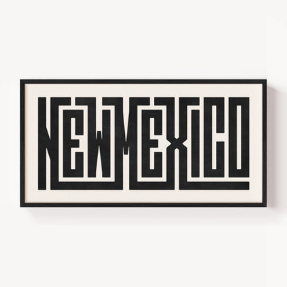 Modern Framed New Mexico Art - Black Typography Design on White Background