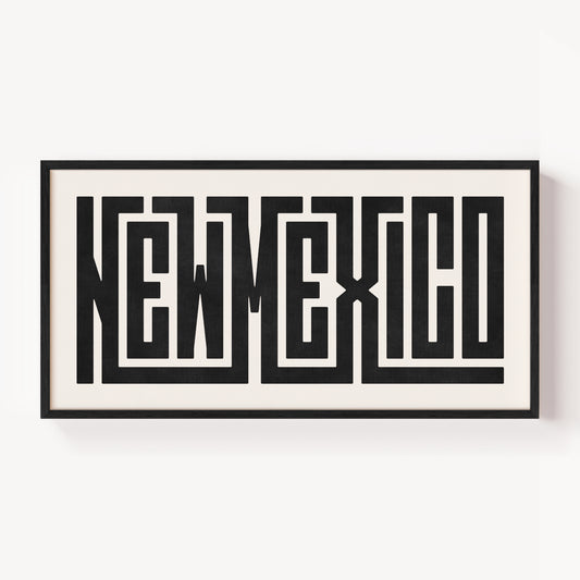 Modern Framed New Mexico Art - Black Typography Design on White Background