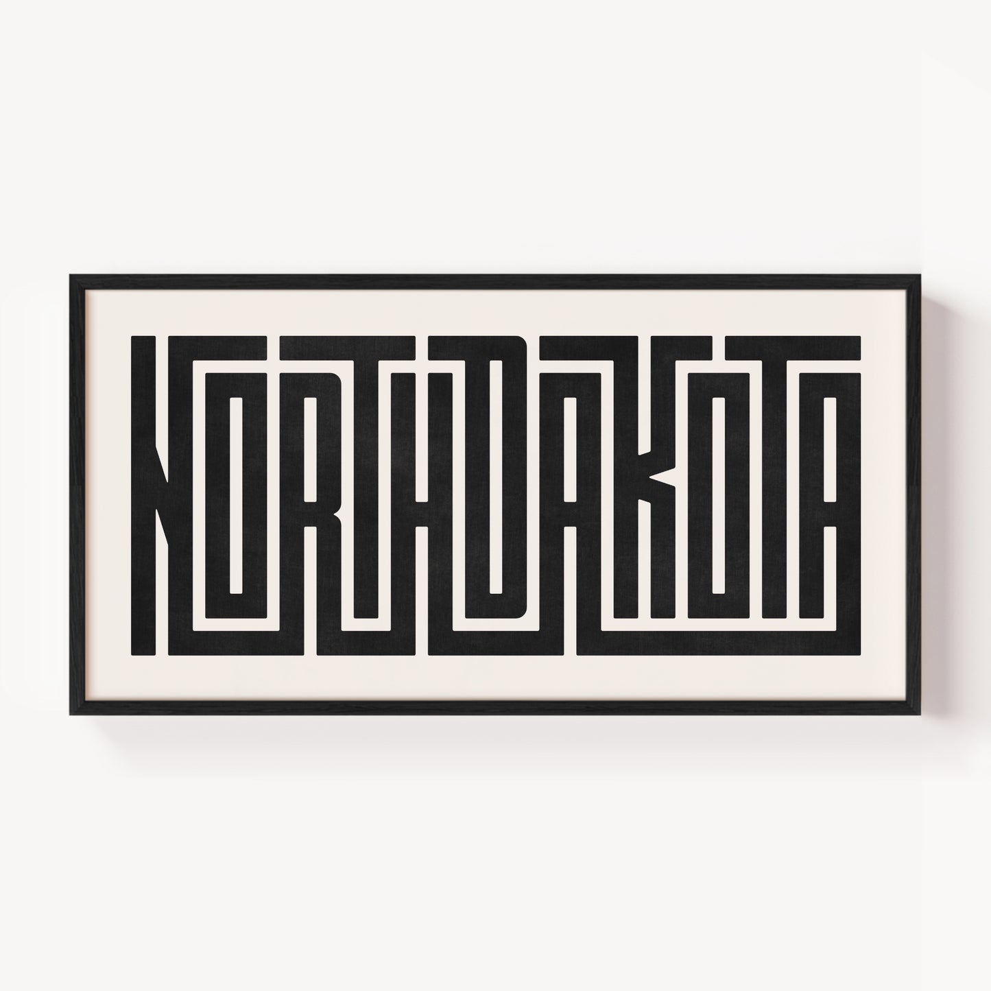 Modern Framed North Dakota Art - Black Typography Design on White Background