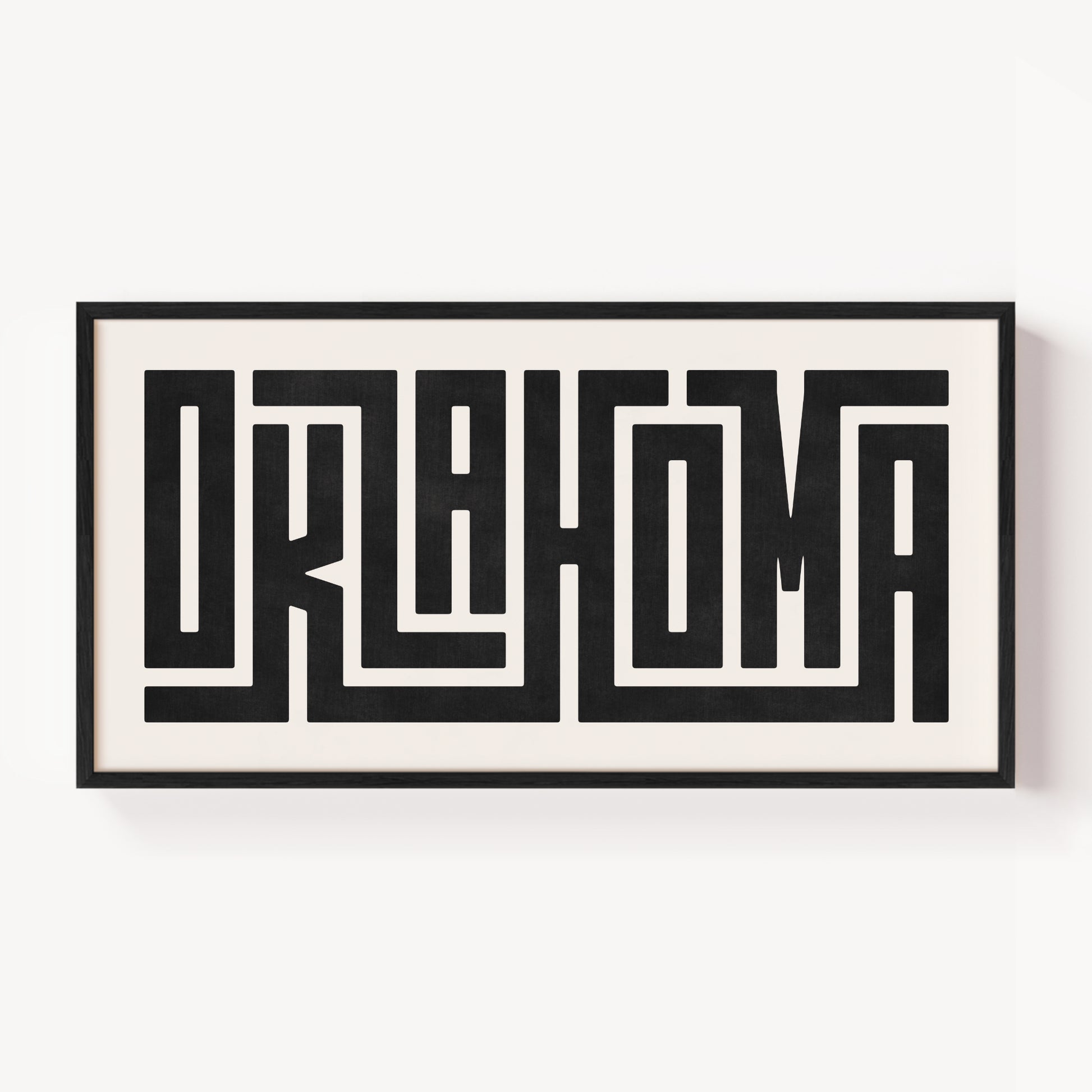 Modern Framed Oklahoma Art - Black Typography Design on White Background