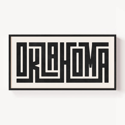 Modern Framed Oklahoma Art - Black Typography Design on White Background