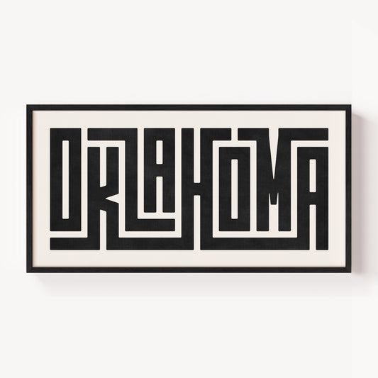 Modern Framed Oklahoma Art - Black Typography Design on White Background