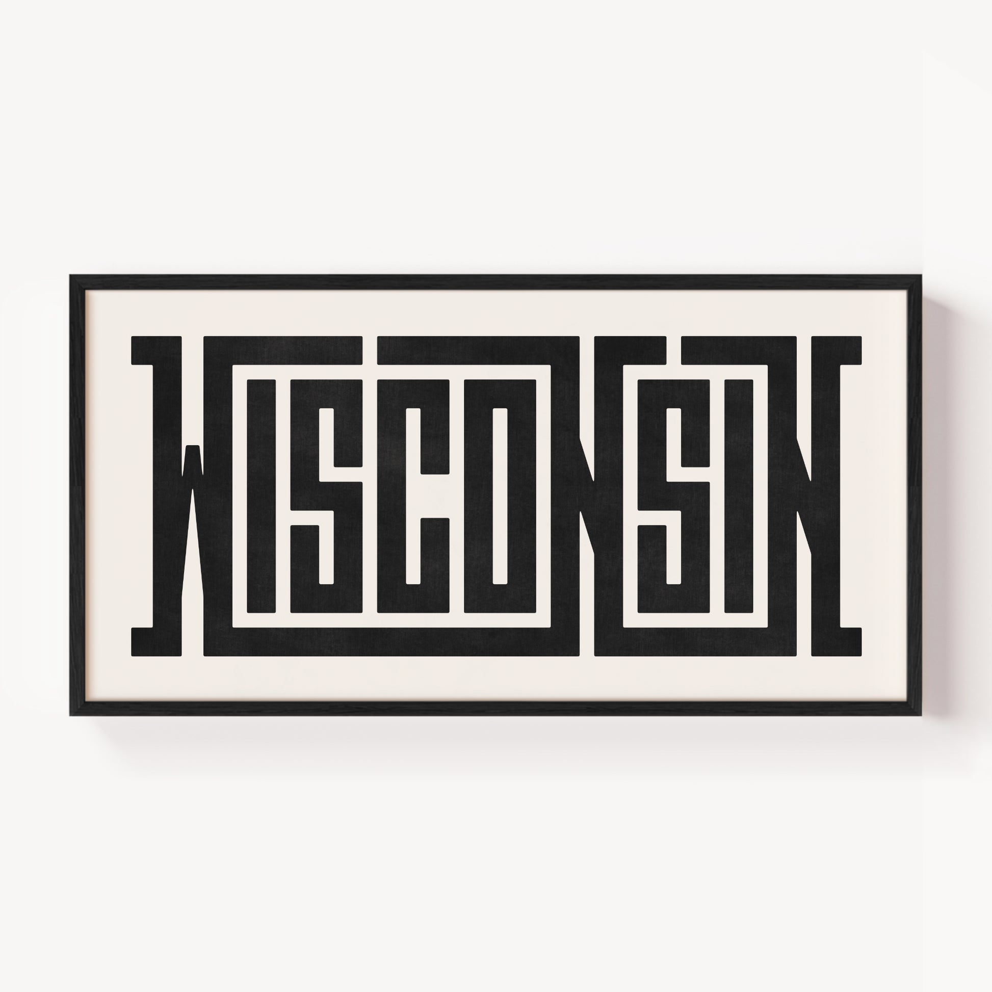 Modern Framed Wisconsin Art - Black Typography Design on White Background