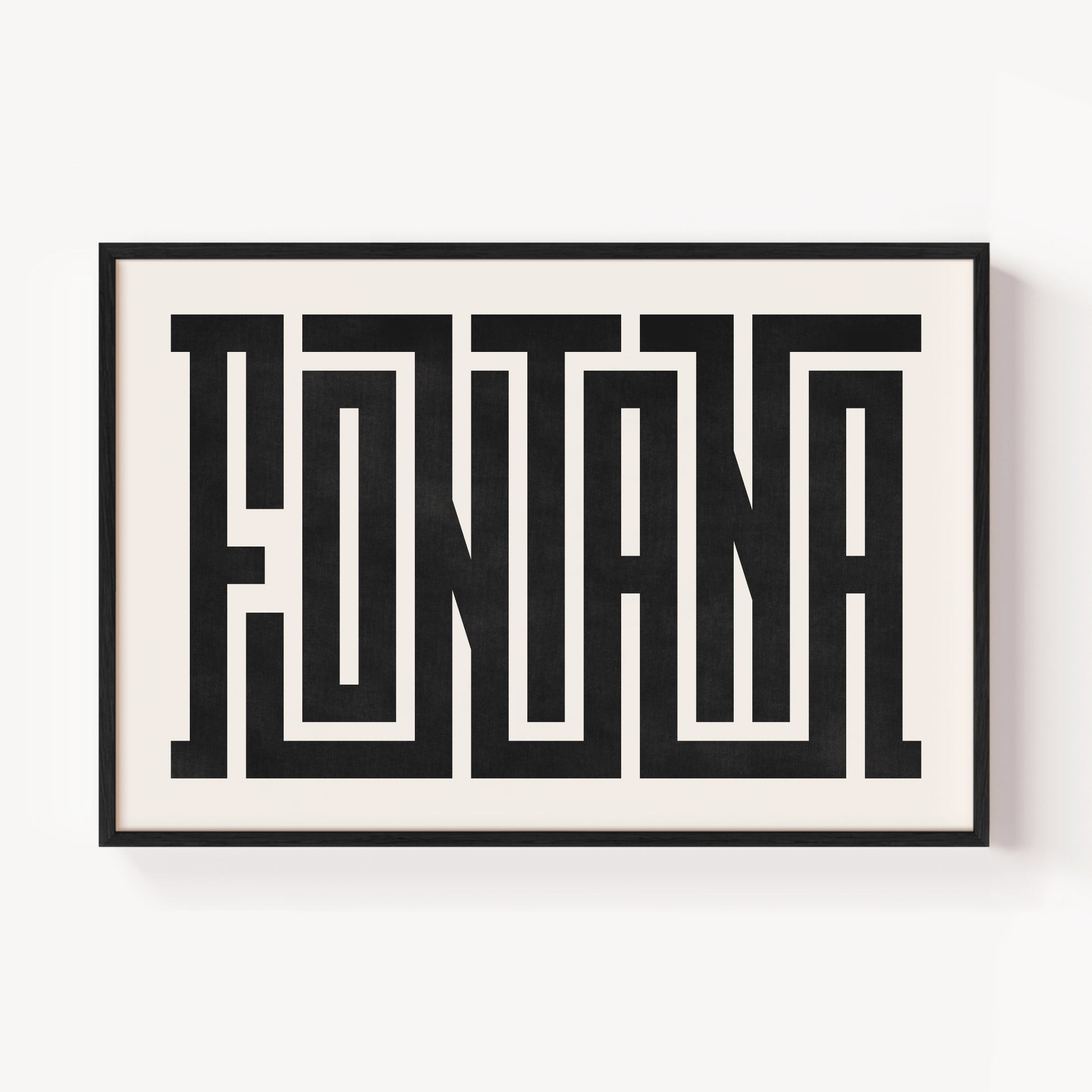 Modern Framed Fontanta Art - Black Typography Design on White Background