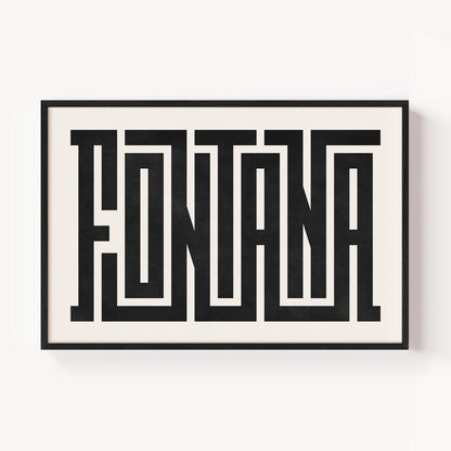 Modern Framed Fontanta Art - Black Typography Design on White Background