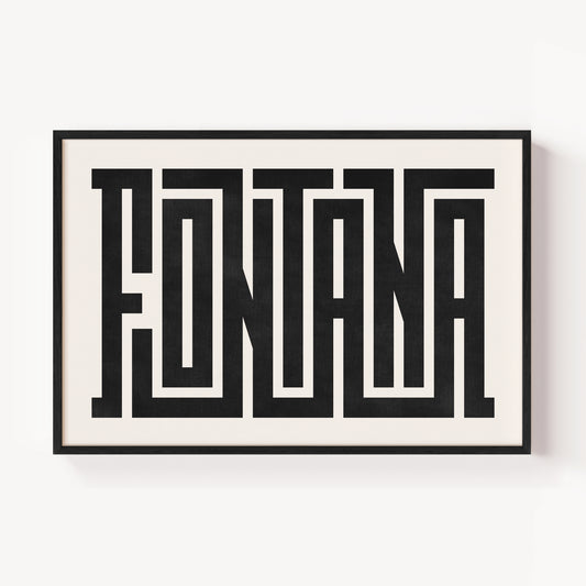 Modern Framed Fontanta Art - Black Typography Design on White Background