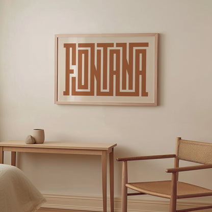 Wood framed minimalist Fontanta Wall Decor in Boho style room wtih neutral colors