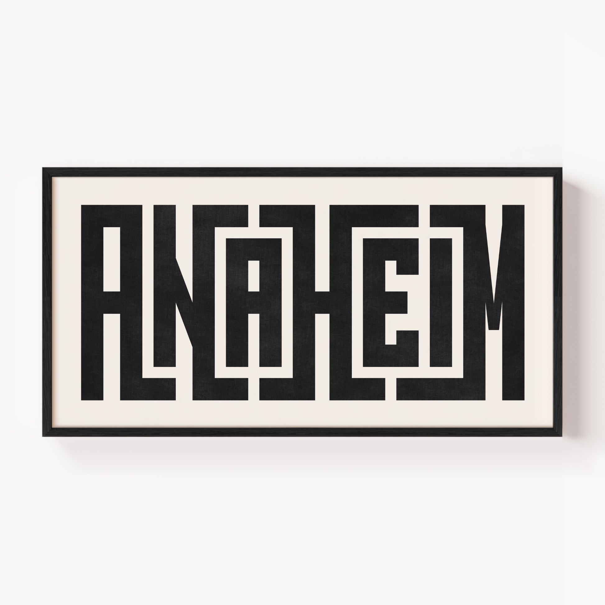 Modern Framed Anaheim Art - Black Typography Design on White Background