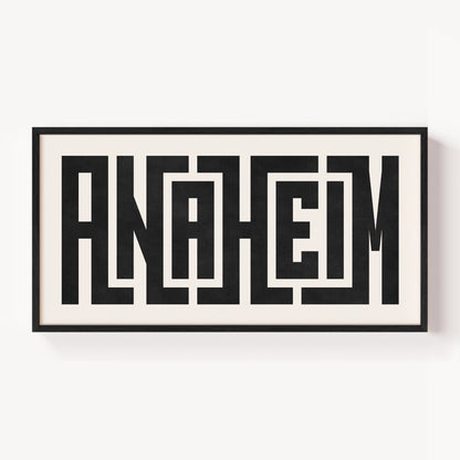 Modern Framed Anaheim Art - Black Typography Design on White Background