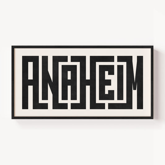 Modern Framed Anaheim Art - Black Typography Design on White Background