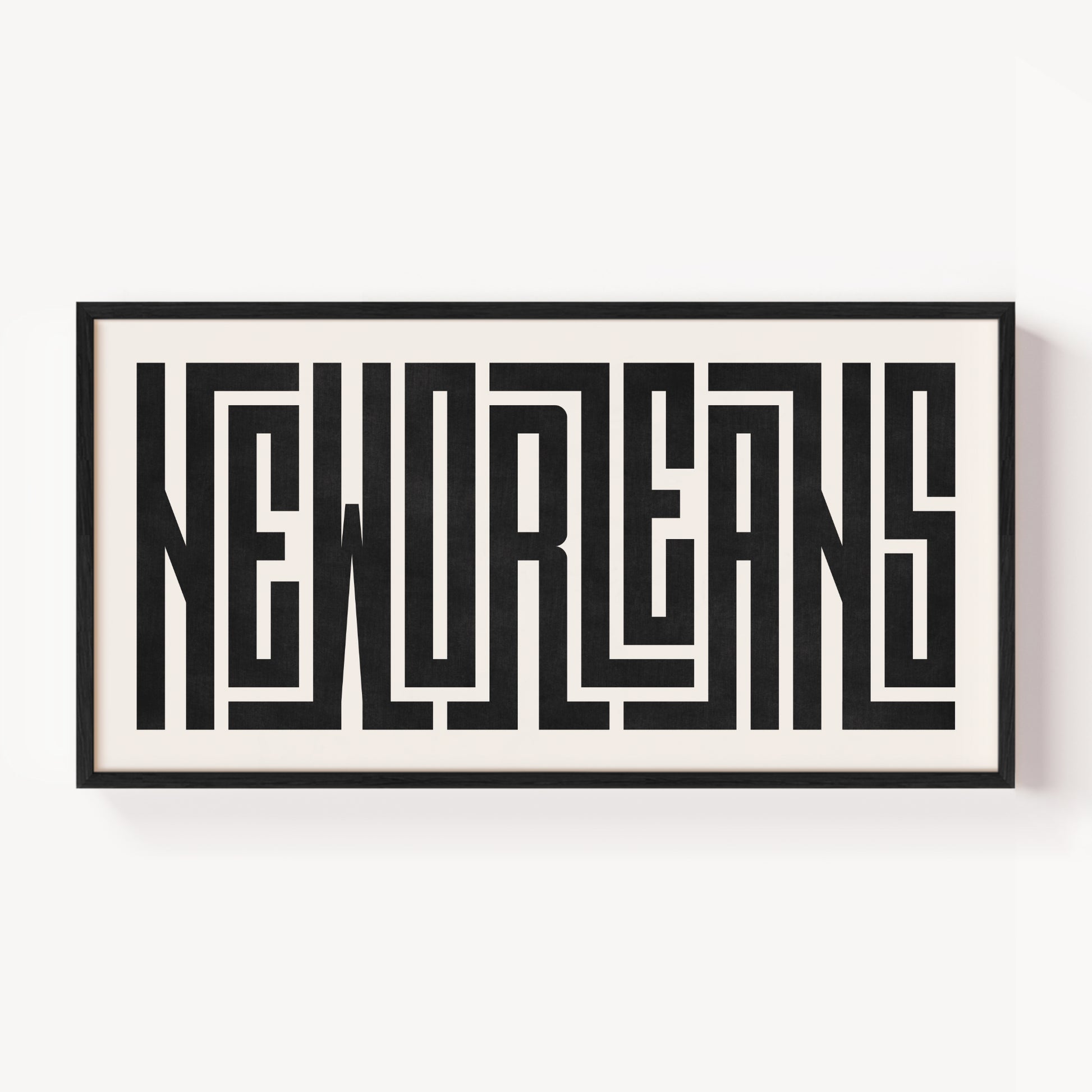 Modern Framed New Orleans Art - Black Typography Design on White Background