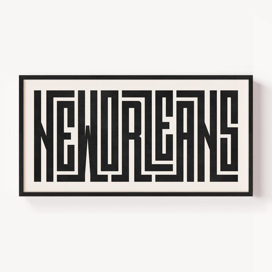 Modern Framed New Orleans Art - Black Typography Design on White Background