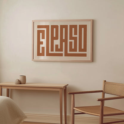 Wood framed minimalist El Paso Wall Decor in Boho style room wtih neutral colors