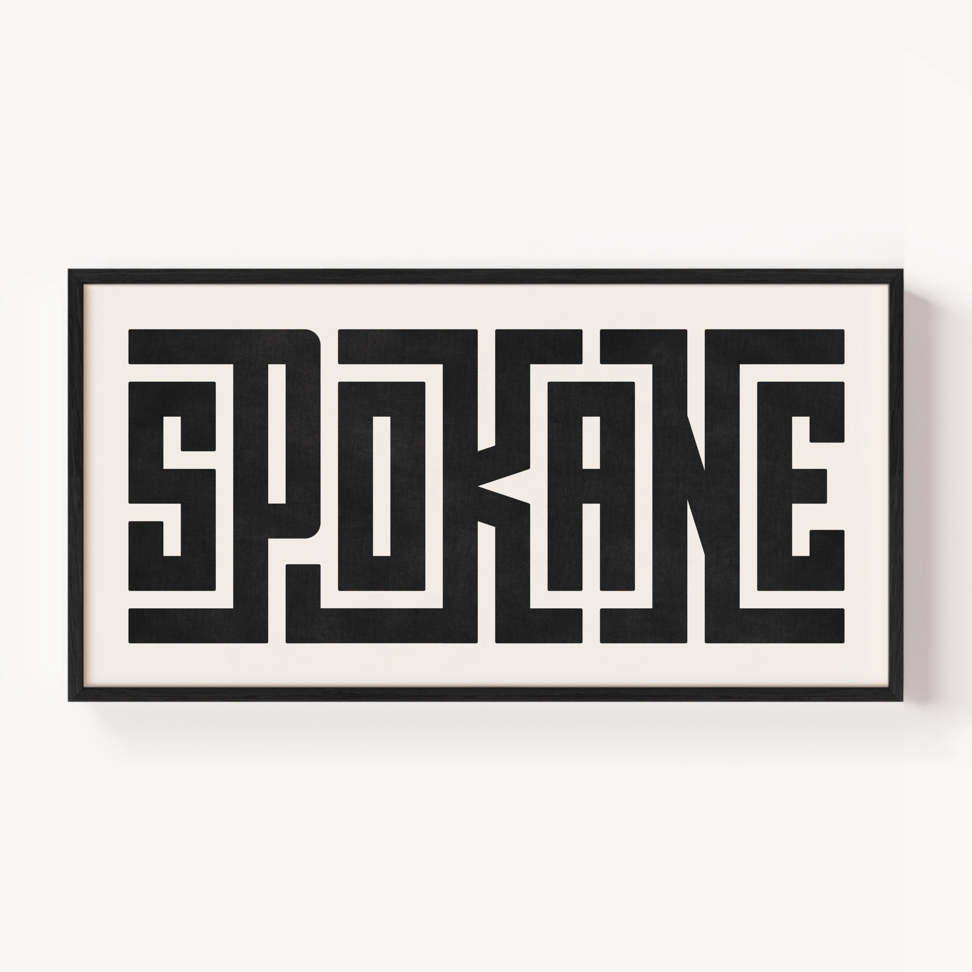 Modern Framed Spokane Art - Black Typography Design on White Background