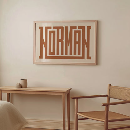 Wood framed minimalist Norman Wall Decor in Boho style room wtih neutral colors