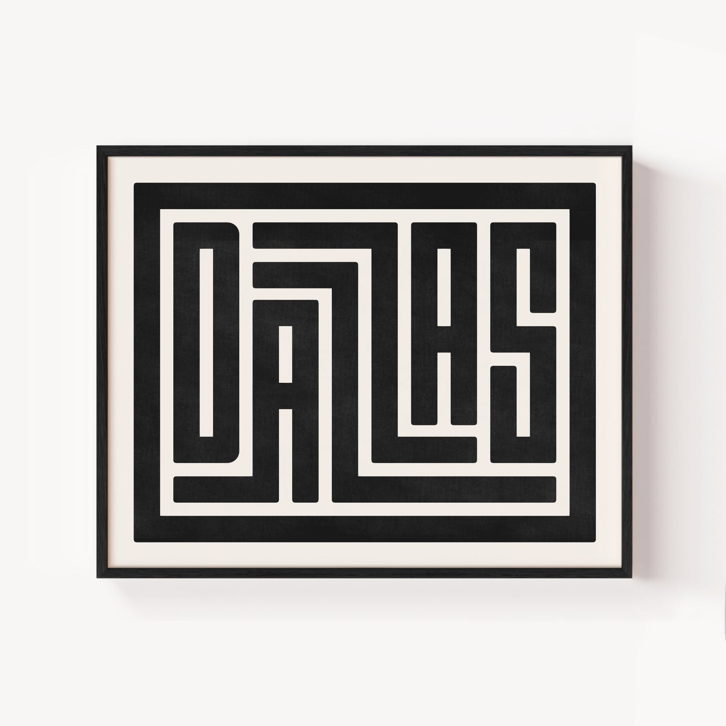 Modern Framed Dallas Art - Black Typography Design on White Background