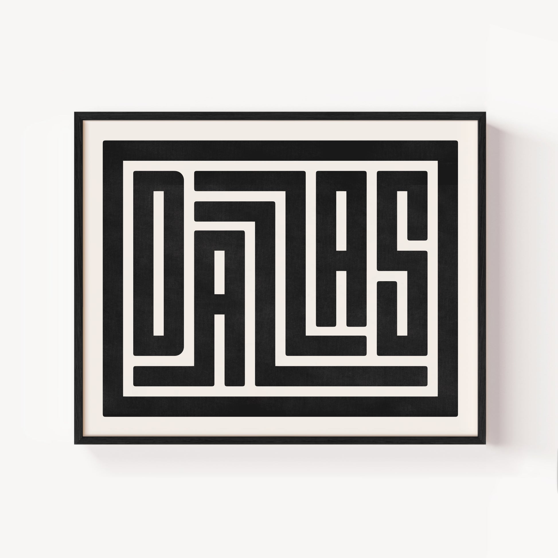 Modern Framed Dallas Art - Black Typography Design on White Background