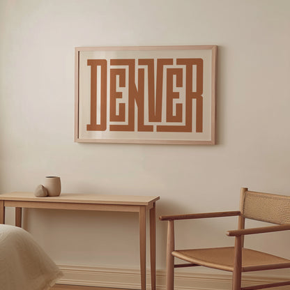 Wood framed minimalist Denver Wall Decor in Boho style room wtih neutral colors