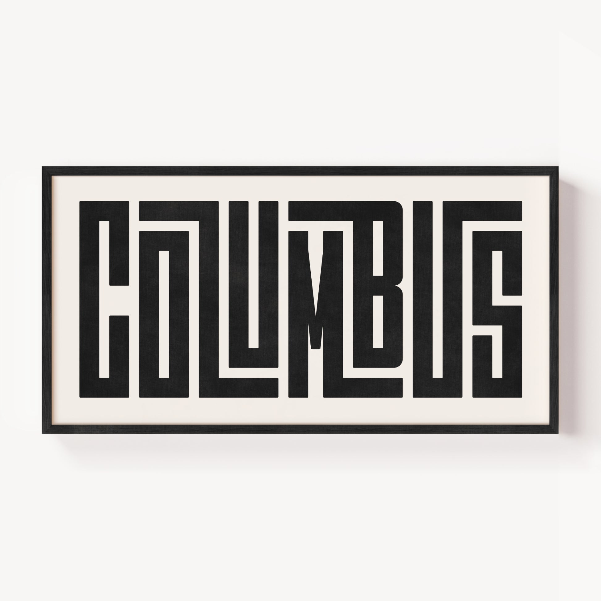 Modern Framed Columbus Art - Black Typography Design on White Background