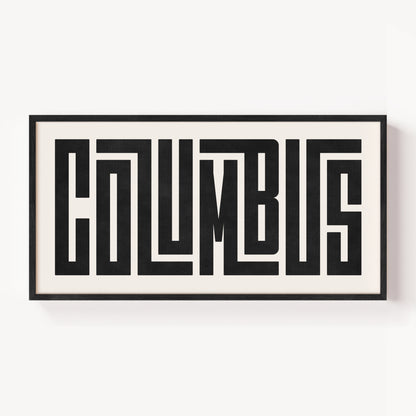 Modern Framed Columbus Art - Black Typography Design on White Background