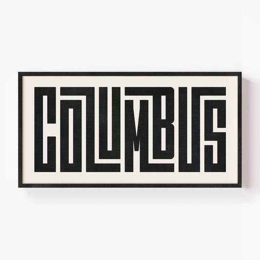Modern Framed Columbus Art - Black Typography Design on White Background