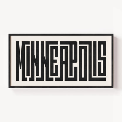 Modern Framed Minneapolis Art - Black Typography Design on White Background