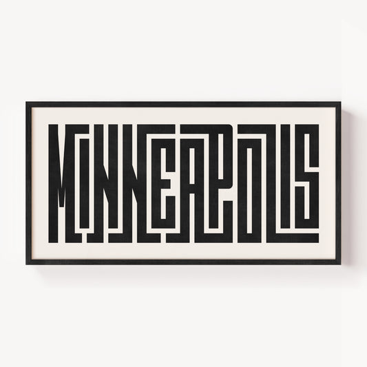 Modern Framed Minneapolis Art - Black Typography Design on White Background