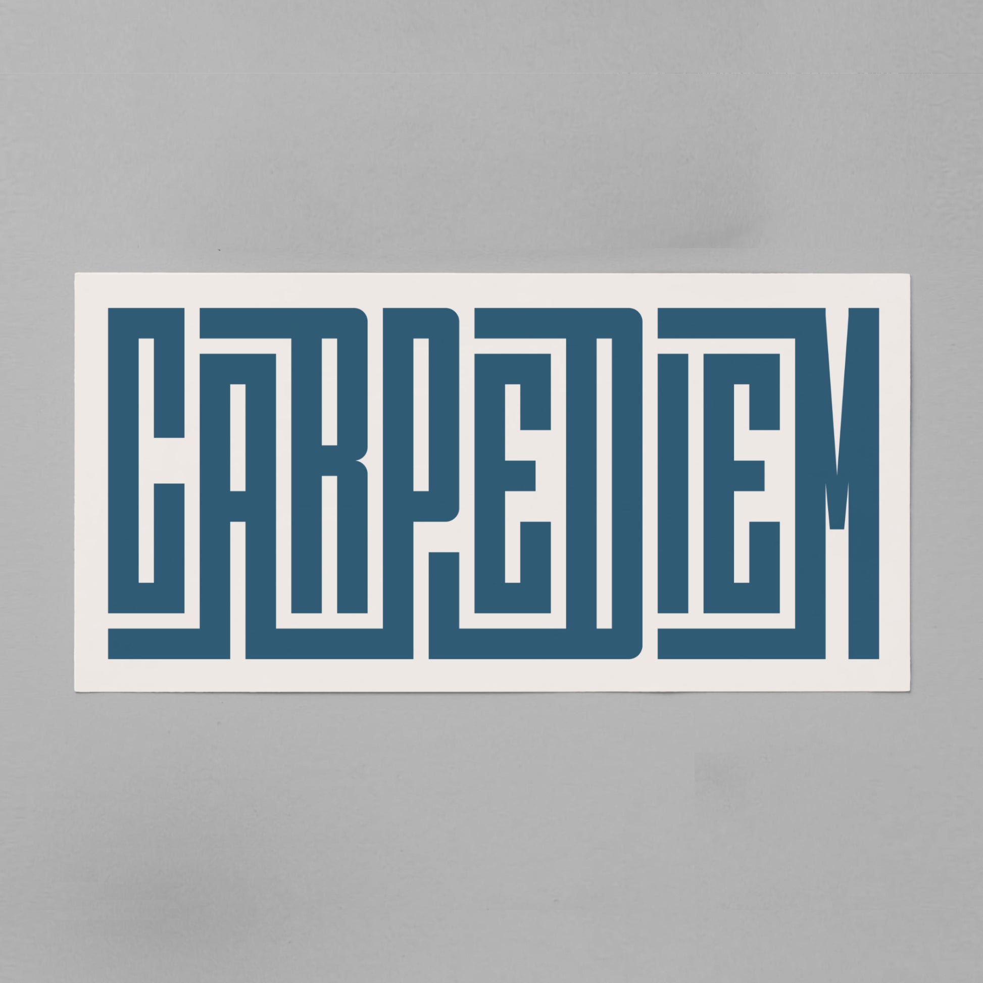 Retro Carpe Diem artwork above vintage record player on Mid-Century Modern furniture.