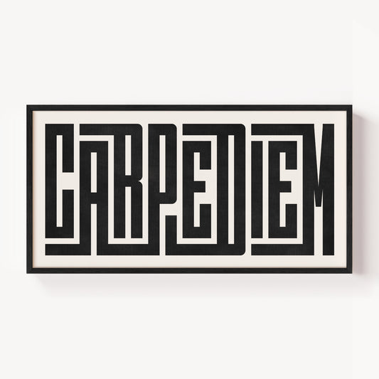 Modern Framed Carpe Diem Art - Black Typography Design on White Background