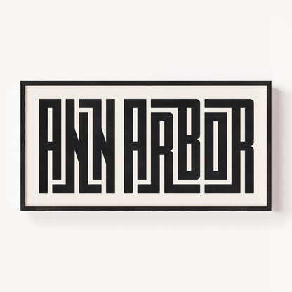 Modern Framed Ann Arbor Art - Black Typography Design on White Background