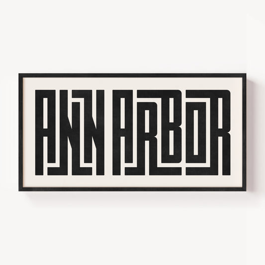 Modern Framed Ann Arbor Art - Black Typography Design on White Background