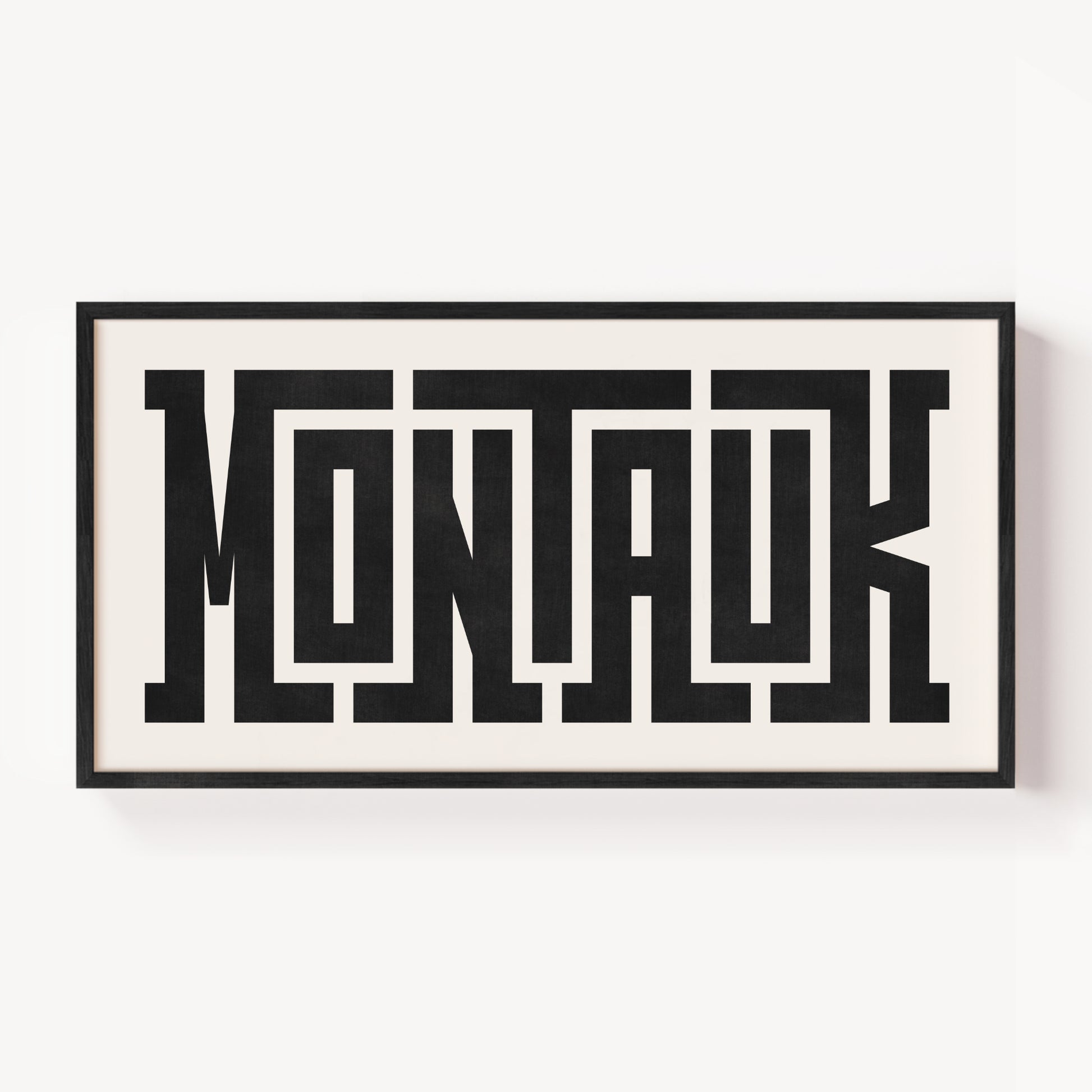 Modern Framed Montauk Art - Black Typography Design on White Background