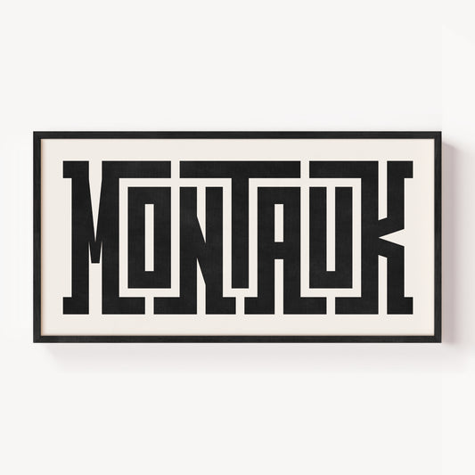 Modern Framed Montauk Art - Black Typography Design on White Background